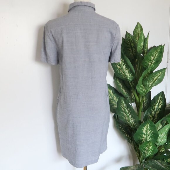 Theory Linen Gray Blue Button Down Short Sleeve Mini Shirt Dress Spring Summer S - Picture 9 of 13
